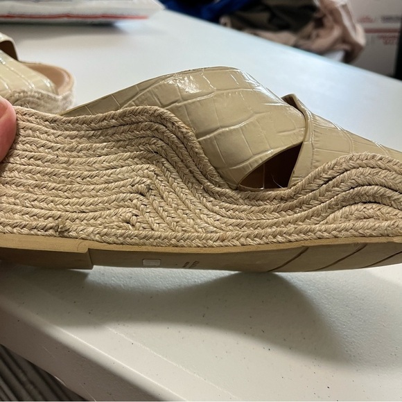 Aquatalia Marina Espadrilles Wedge Sandals Embossed Croc Leather Tan Brown 7 B1 - Picture 8 of 12